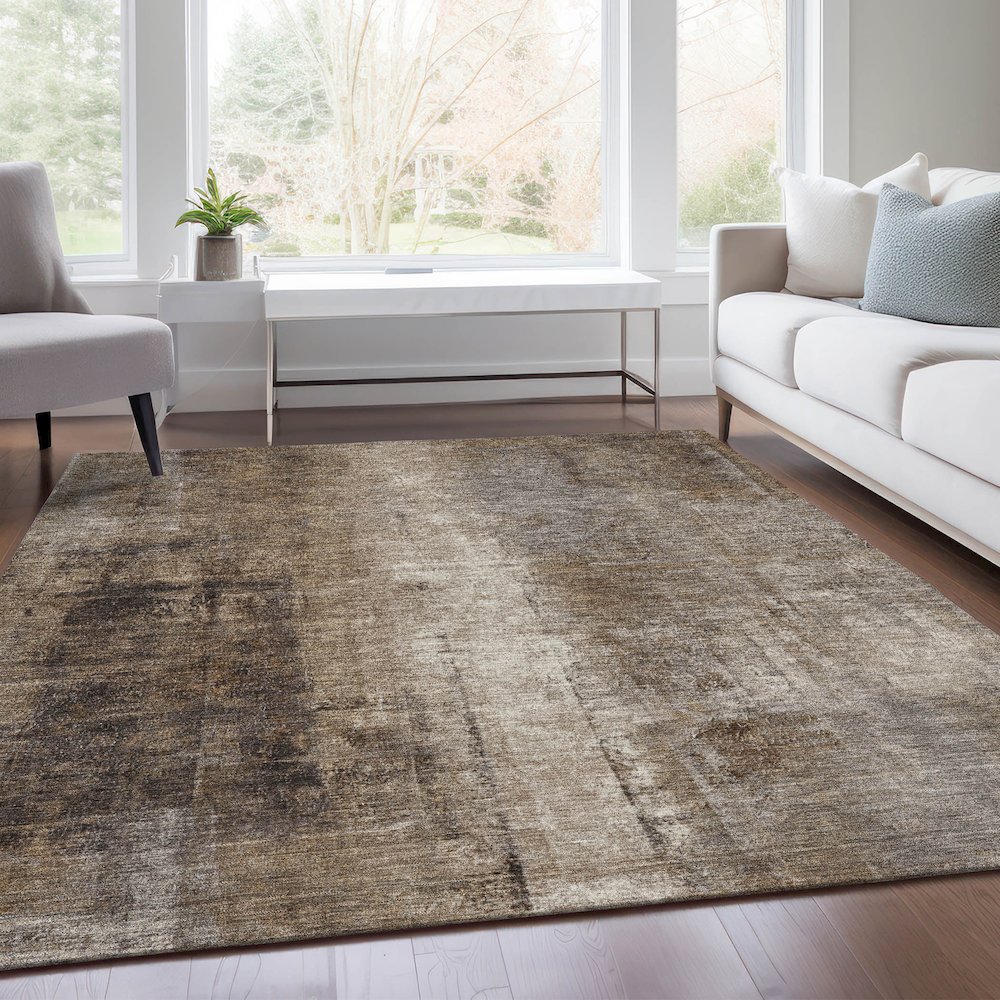 Machine Washable Indoor/Outdoor Chantille Brown 2'6" x 3'10" Rug. Picture 6
