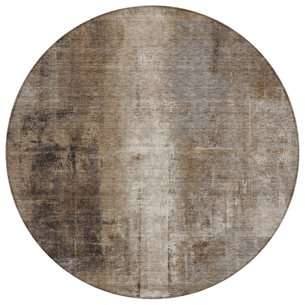 Machine Washable Indoor/Outdoor Chantille Brown 8' x 8' Round Rug. Picture 1