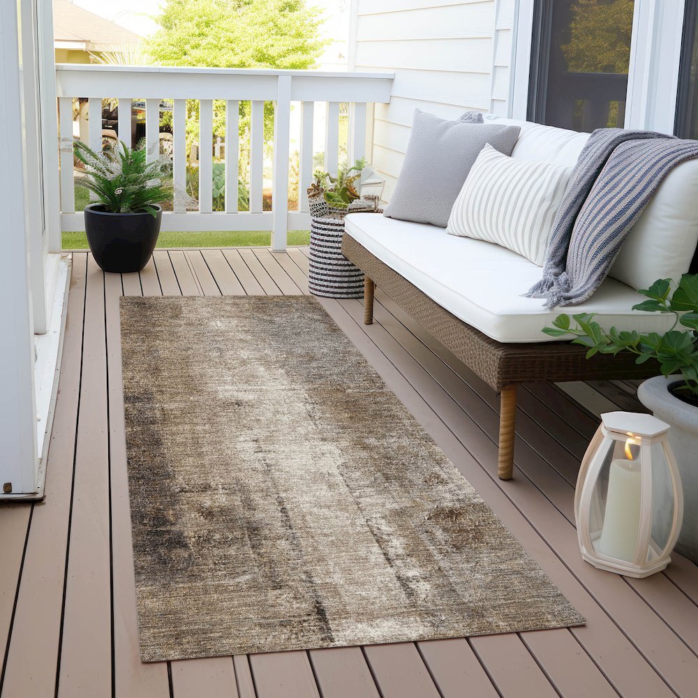 Machine Washable Indoor/Outdoor Chantille Brown 2'3" x 7'6" Runner Rug. Picture 6