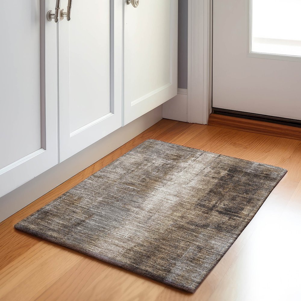 Machine Washable Indoor/Outdoor Chantille Brown 1'8" x 2'6" Rug. Picture 5