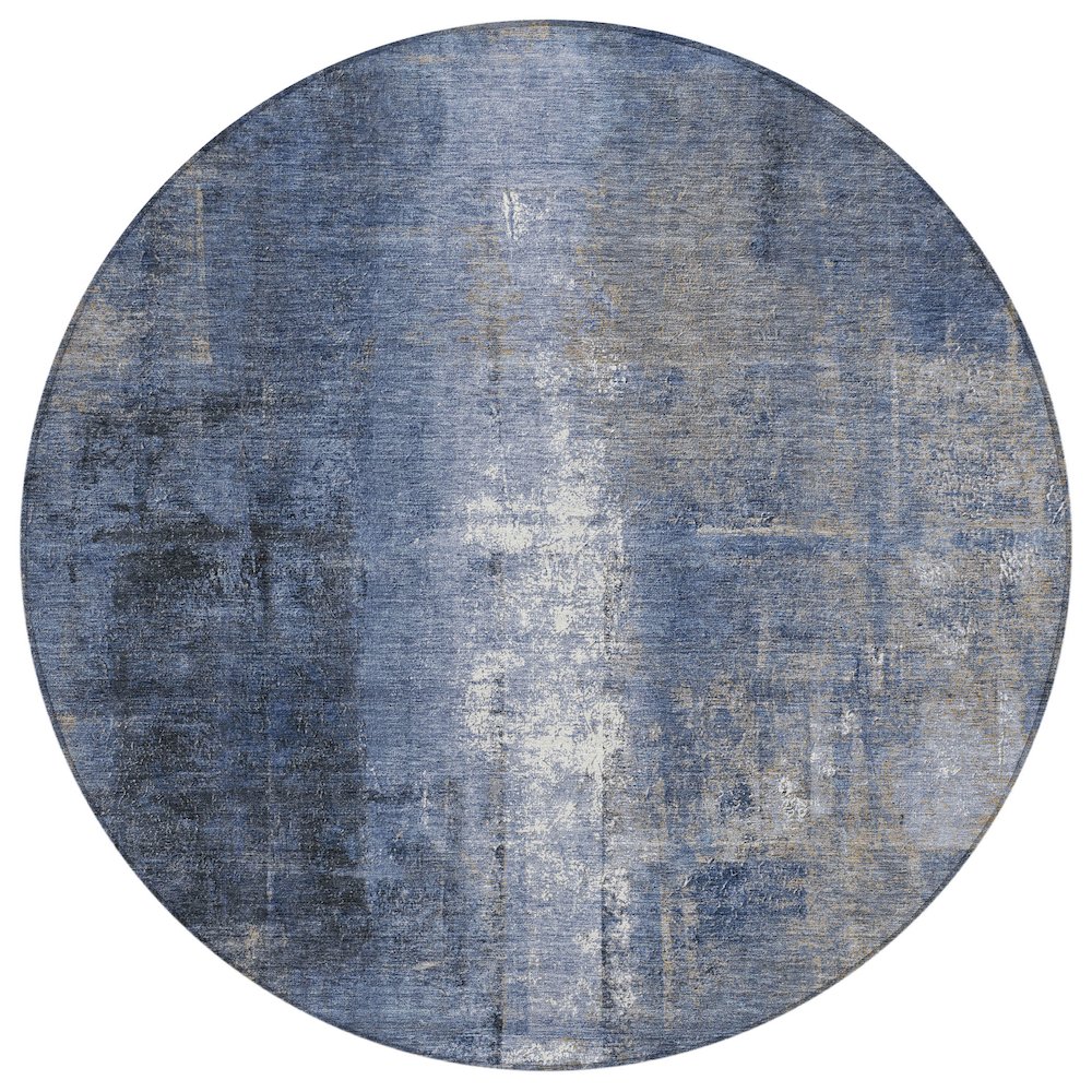 Machine Washable Indoor/Outdoor Chantille Navy 8' x 8' Round Rug. Picture 1
