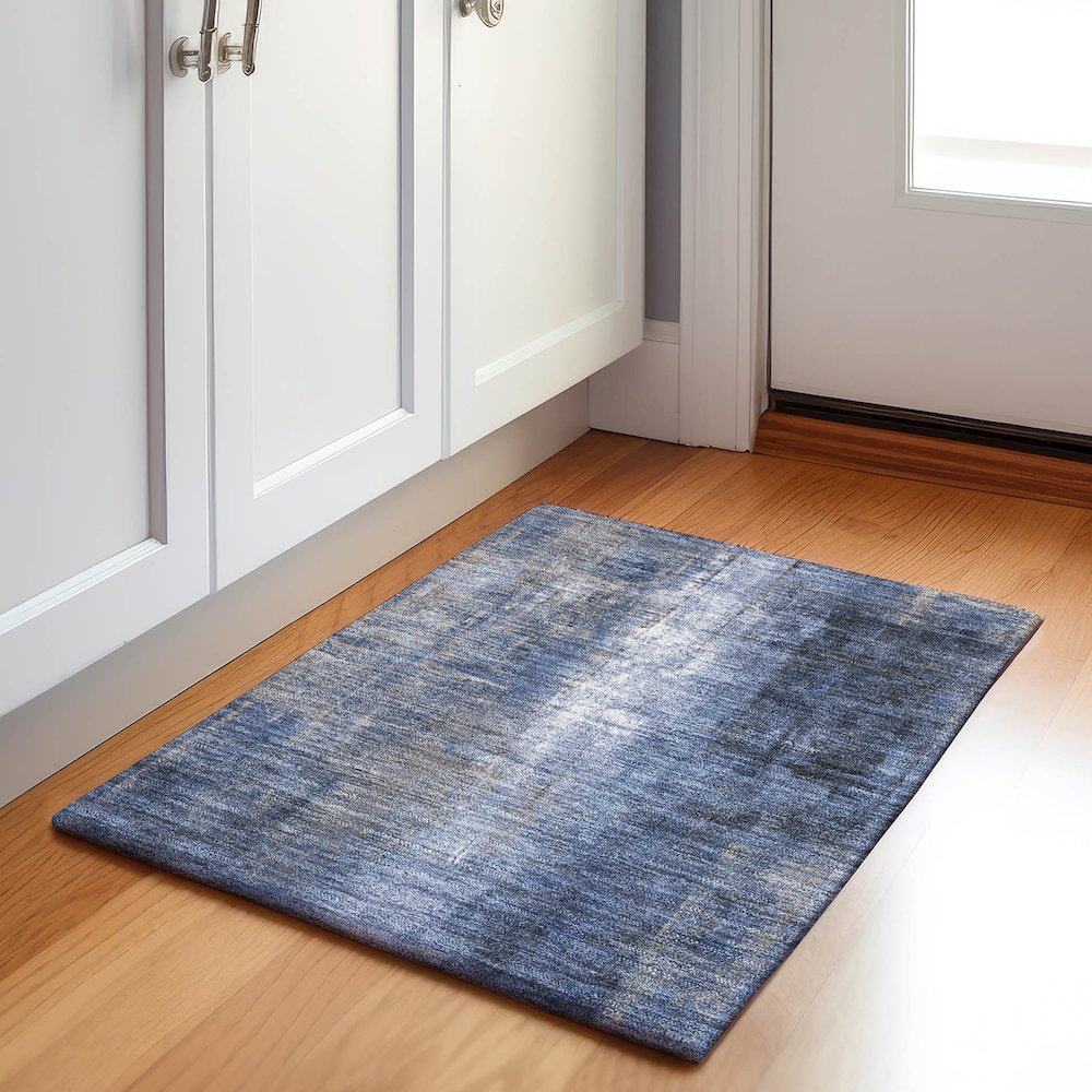 Machine Washable Indoor/Outdoor Chantille Navy 1'8" x 2'6" Rug. Picture 5