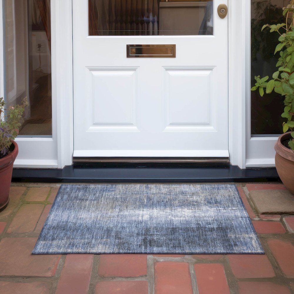 Machine Washable Indoor/Outdoor Chantille Navy 1'8" x 2'6" Rug. Picture 6