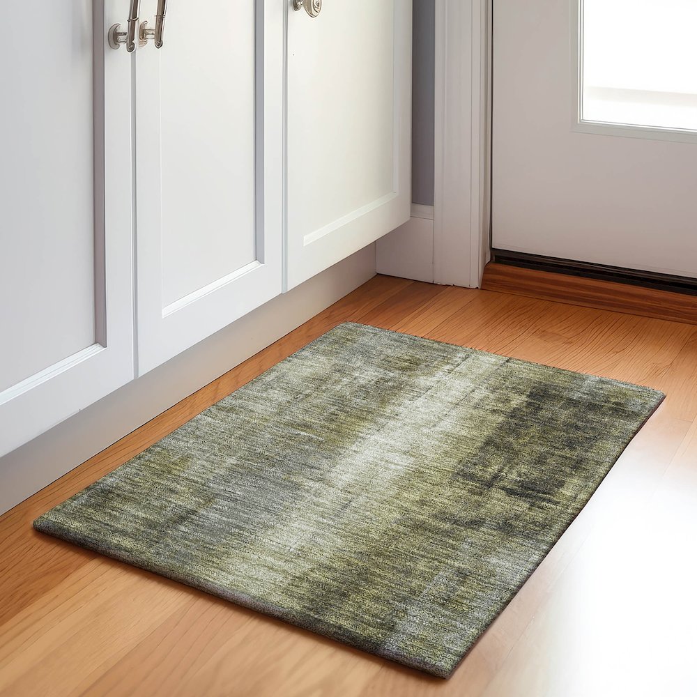 Machine Washable Indoor/Outdoor Chantille Olive 1'8" x 2'6" Rug. Picture 5
