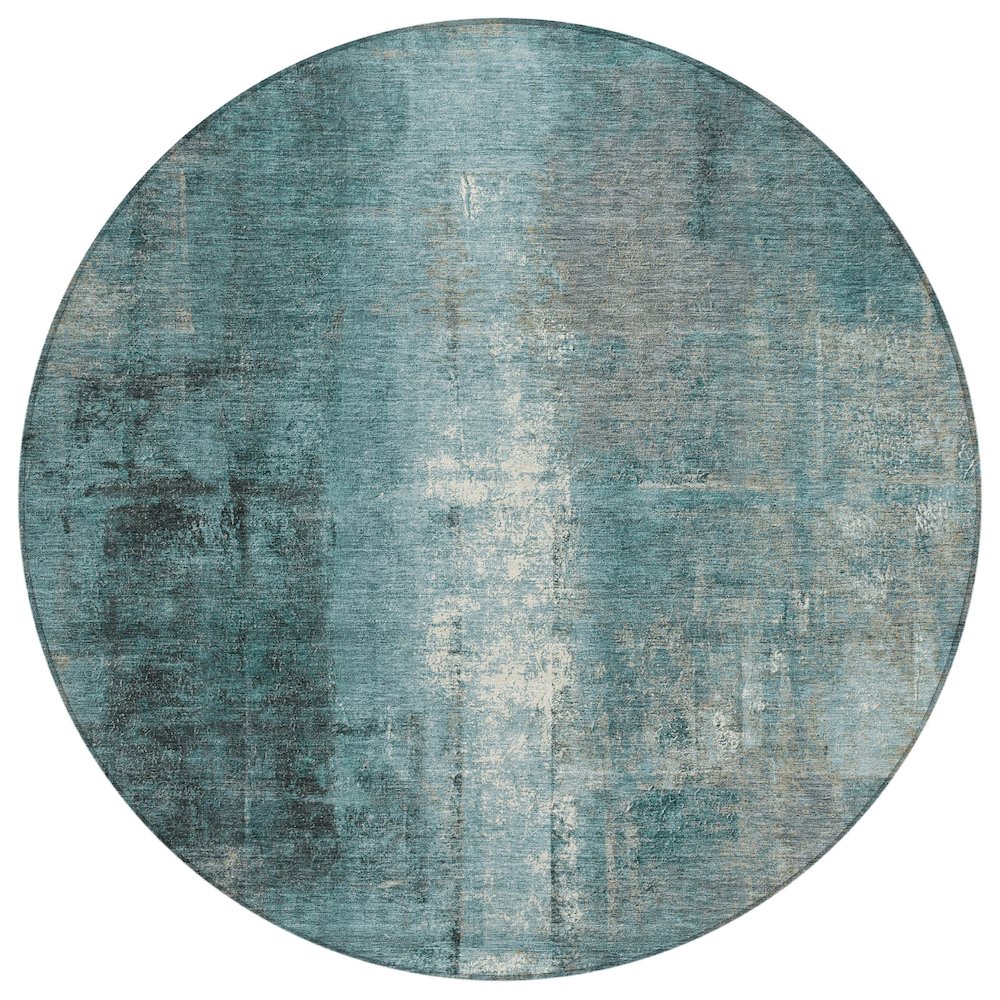 Machine Washable Indoor/Outdoor Chantille Teal 8' x 8' Round Rug. Picture 1