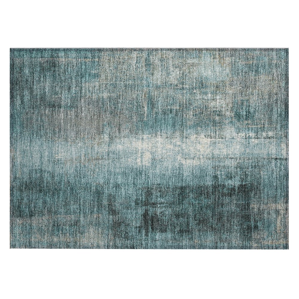 Machine Washable Indoor/Outdoor Chantille Teal 1'8" x 2'6" Rug. Picture 1