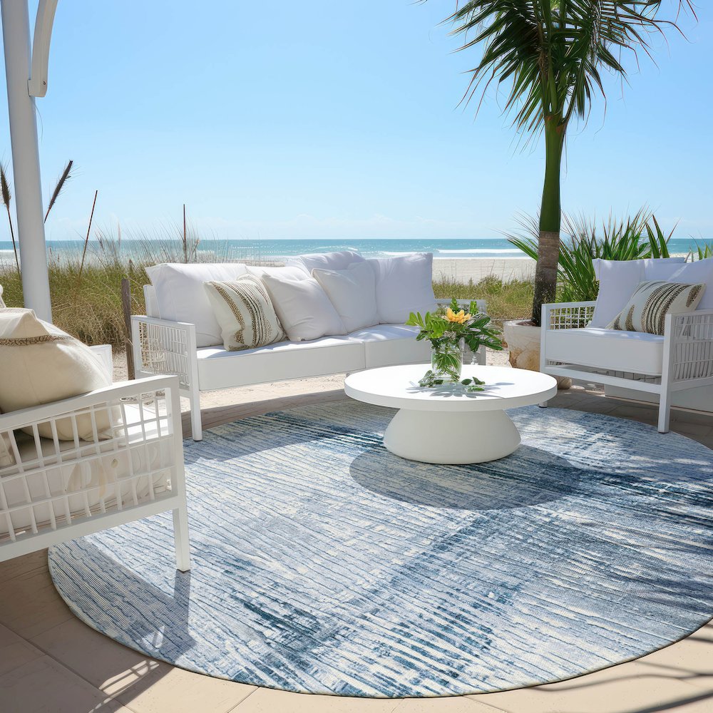 Machine Washable Indoor/Outdoor Chantille Sky 8' x 8' Round Rug. Picture 6