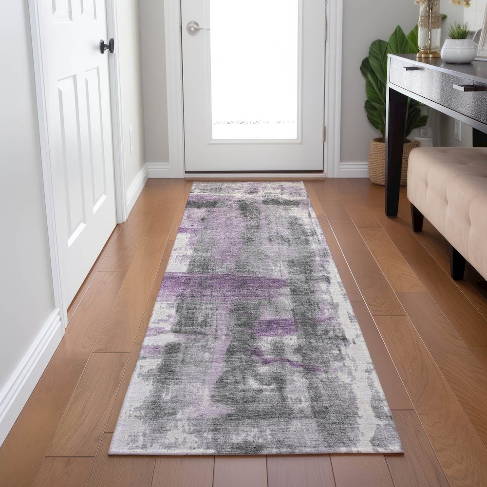 Machine Washable Indoor/Outdoor Chantille Purple 2'3" x 7'6" Runner Rug. Picture 5