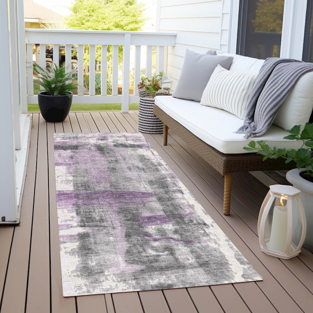 Machine Washable Indoor/Outdoor Chantille Purple 2'3" x 7'6" Runner Rug. Picture 6