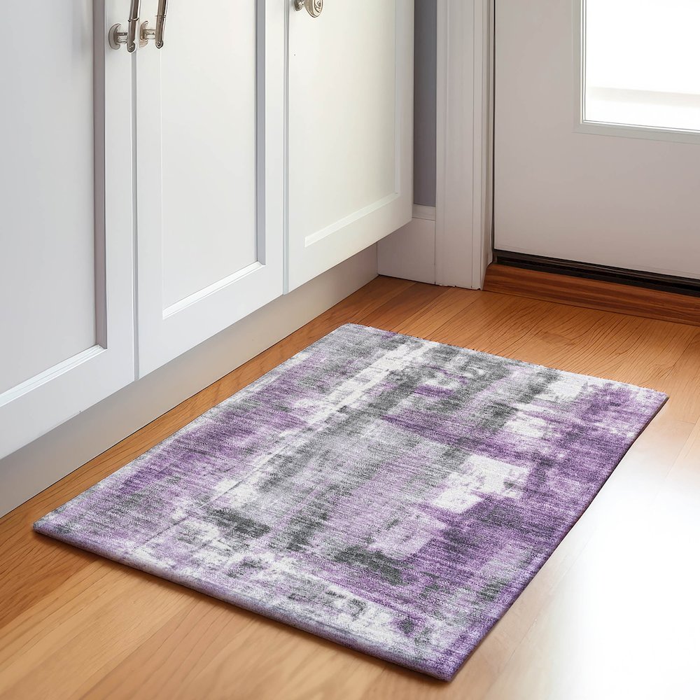 Machine Washable Indoor/Outdoor Chantille Purple 1'8" x 2'6" Rug. Picture 5
