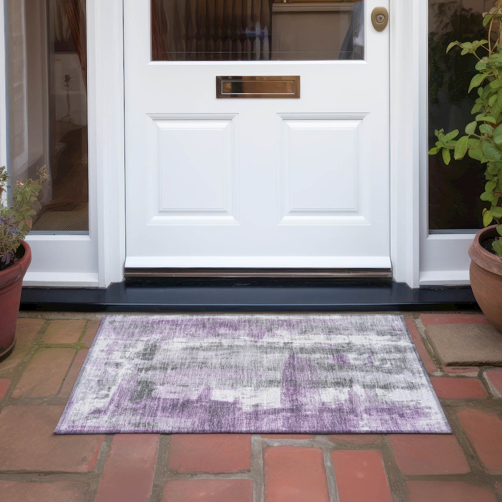 Machine Washable Indoor/Outdoor Chantille Purple 1'8" x 2'6" Rug. Picture 6