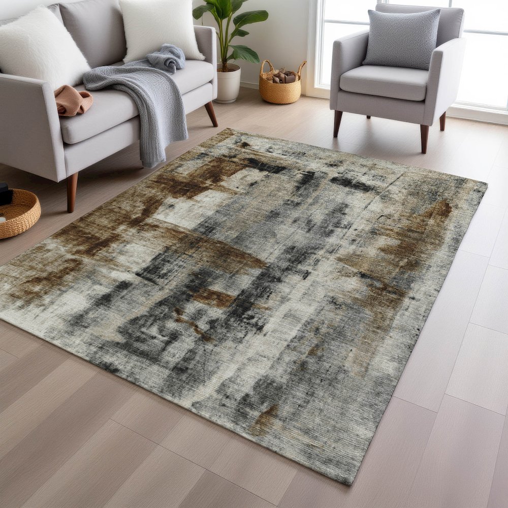 Machine Washable Indoor/Outdoor Chantille Taupe 2'6" x 3'10" Rug. Picture 5