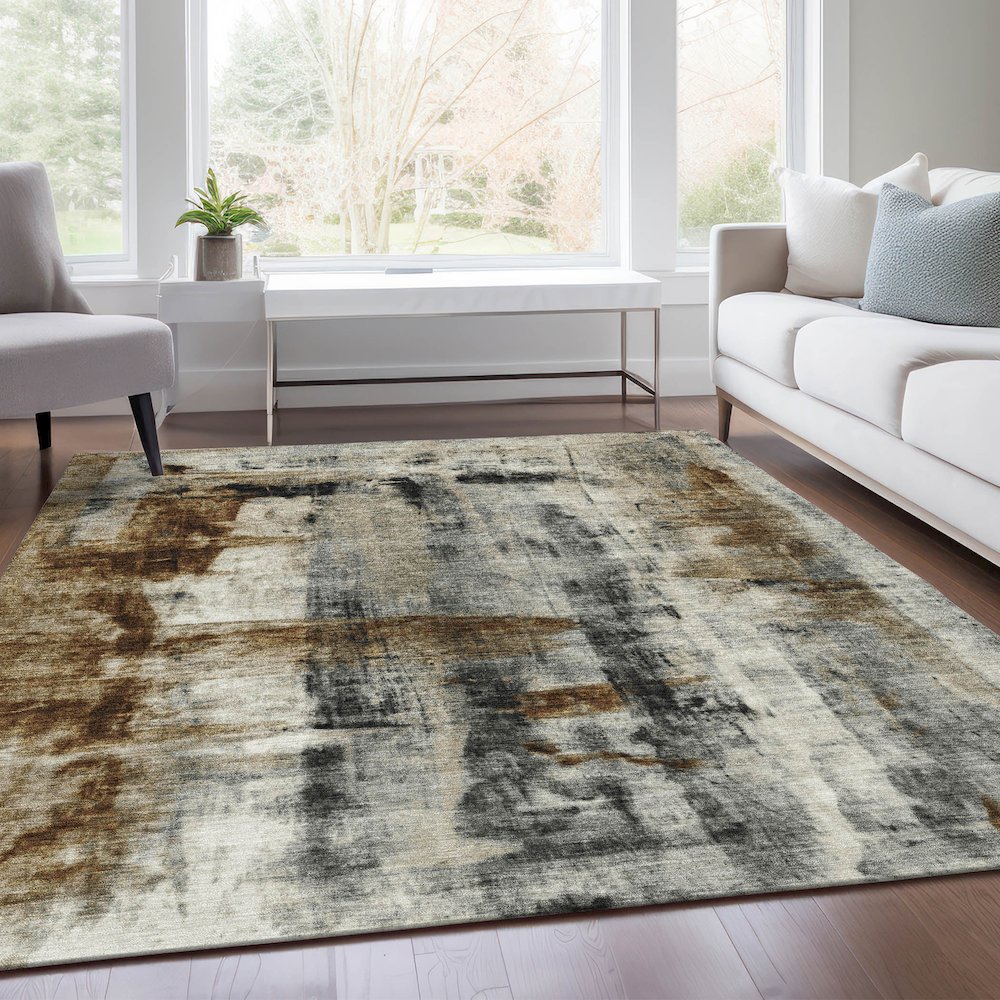 Machine Washable Indoor/Outdoor Chantille Taupe 2'6" x 3'10" Rug. Picture 6