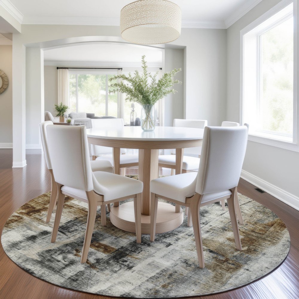 Machine Washable Indoor/Outdoor Chantille Taupe 8' x 8' Round Rug. Picture 5