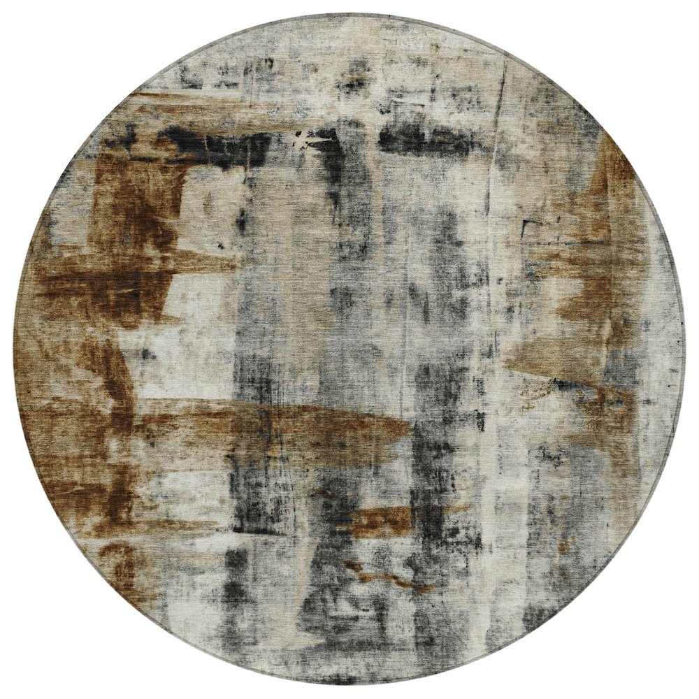 Machine Washable Indoor/Outdoor Chantille Taupe 8' x 8' Round Rug. Picture 1