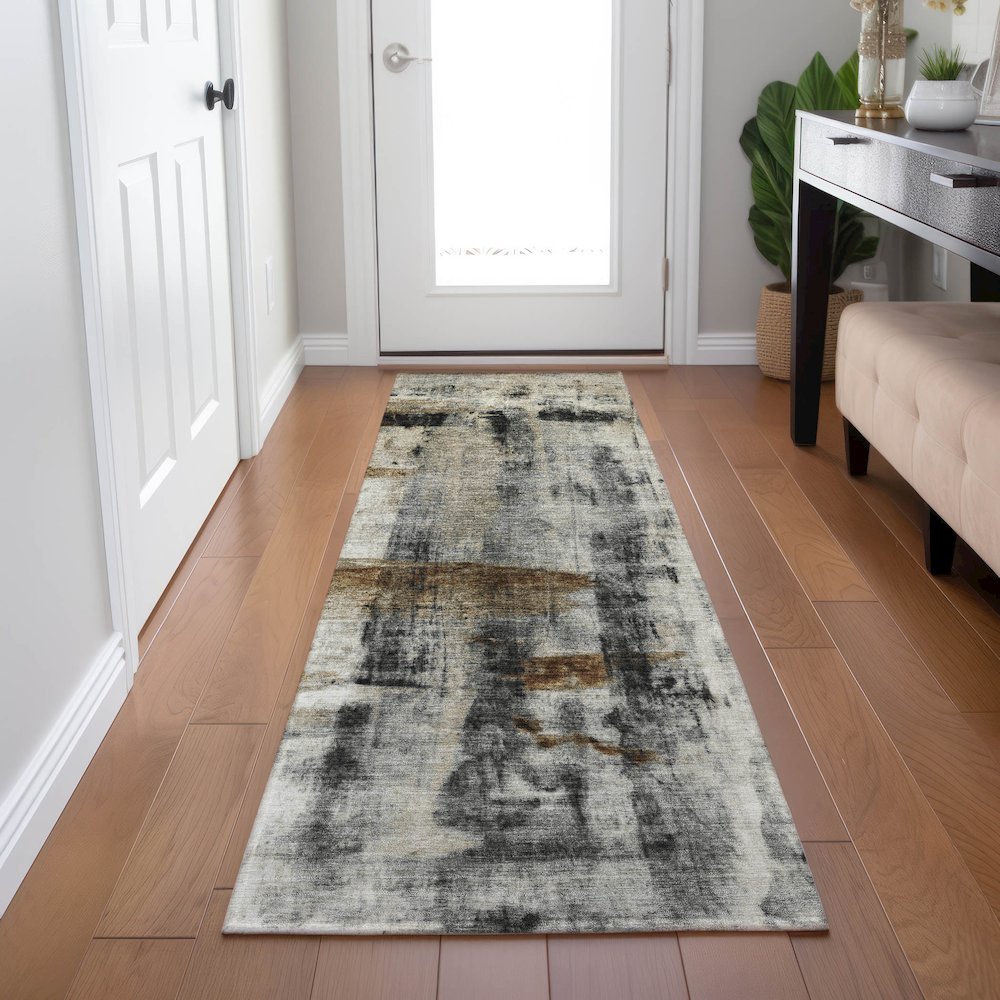 Machine Washable Indoor/Outdoor Chantille Taupe 2'3" x 7'6" Runner Rug. Picture 5