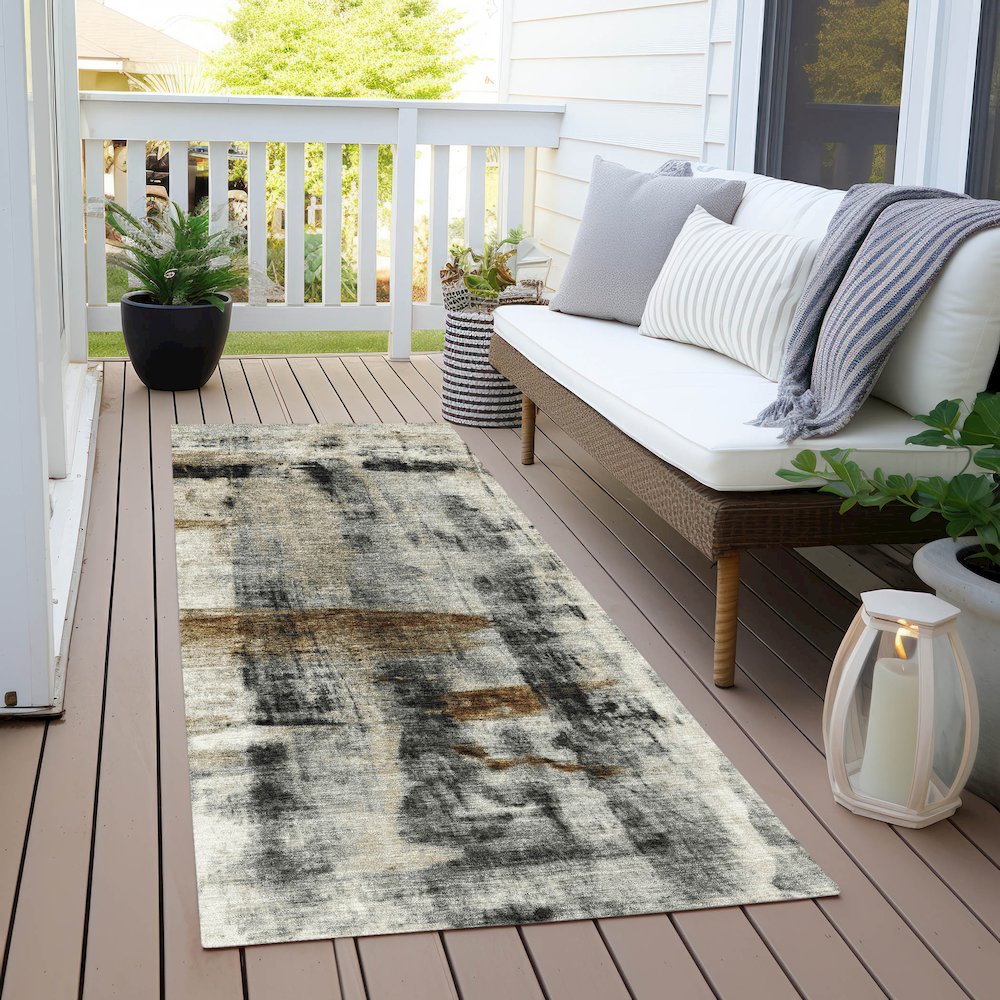 Machine Washable Indoor/Outdoor Chantille Taupe 2'3" x 7'6" Runner Rug. Picture 6