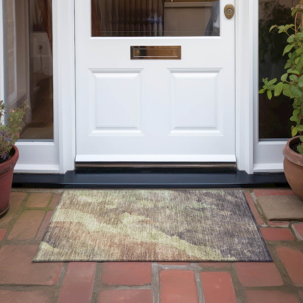 Machine Washable Indoor/Outdoor Chantille Mocha 1'8" x 2'6" Rug. Picture 6