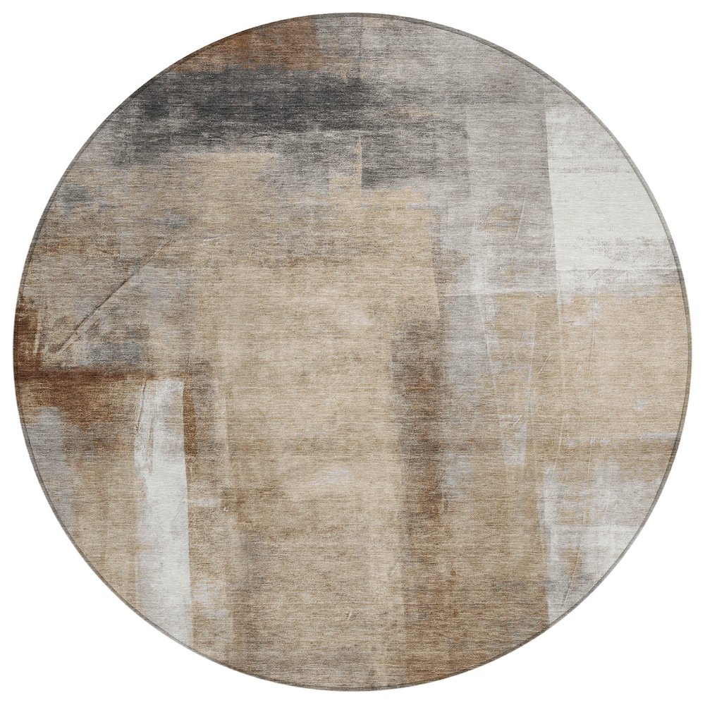 Machine Washable Indoor/Outdoor Chantille Beige 8' x 8' Round Rug. Picture 1
