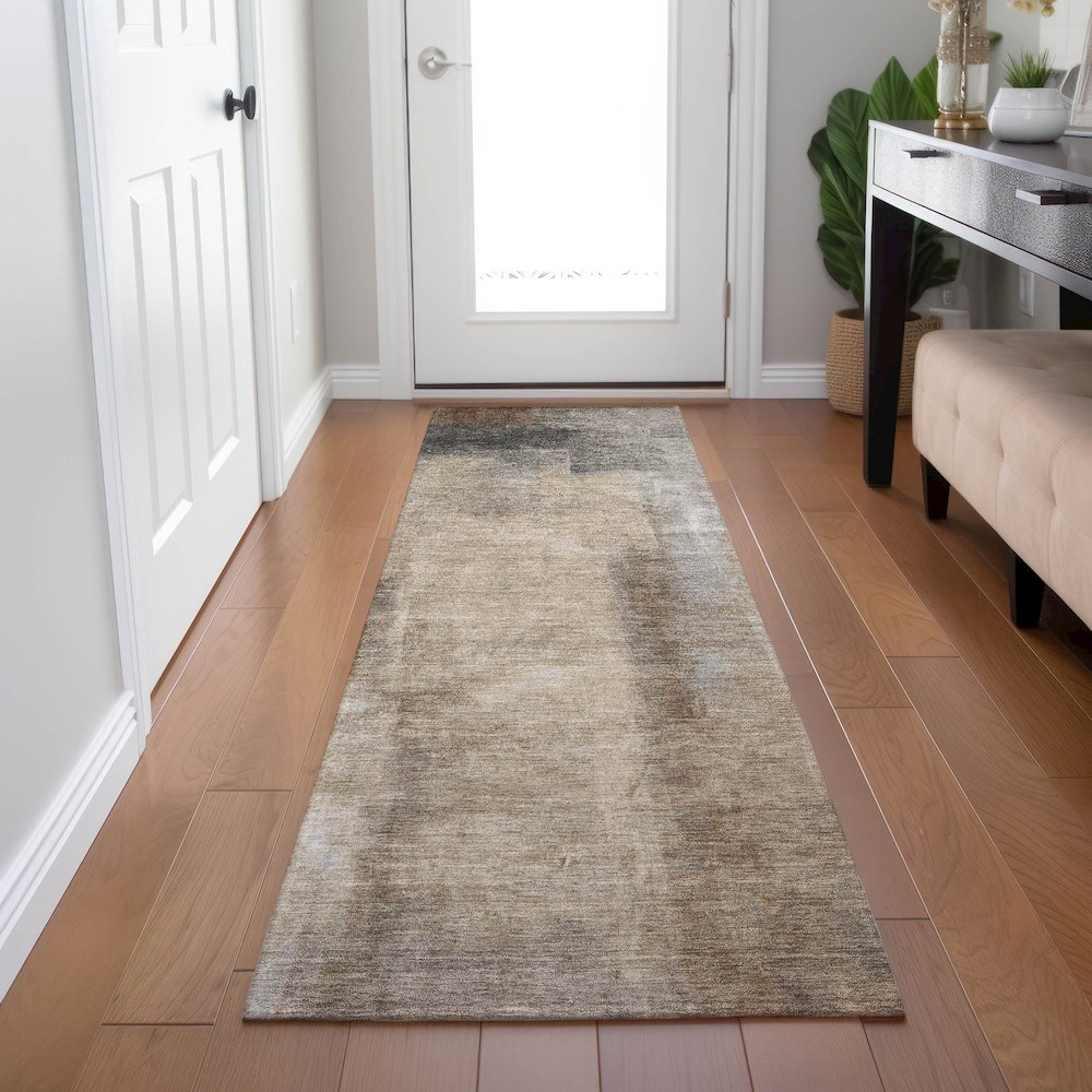 Machine Washable Indoor/Outdoor Chantille Beige 2'3" x 7'6" Runner Rug. Picture 5