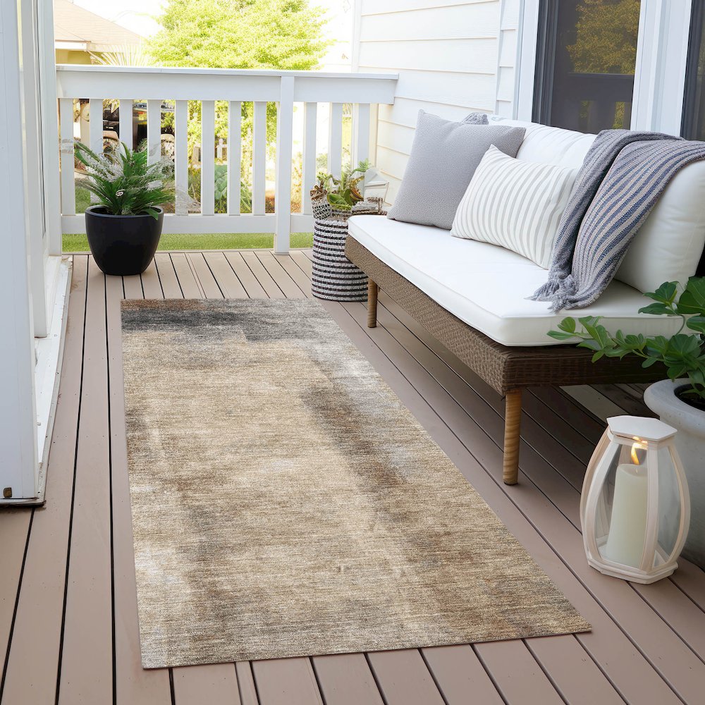 Machine Washable Indoor/Outdoor Chantille Beige 2'3" x 7'6" Runner Rug. Picture 6