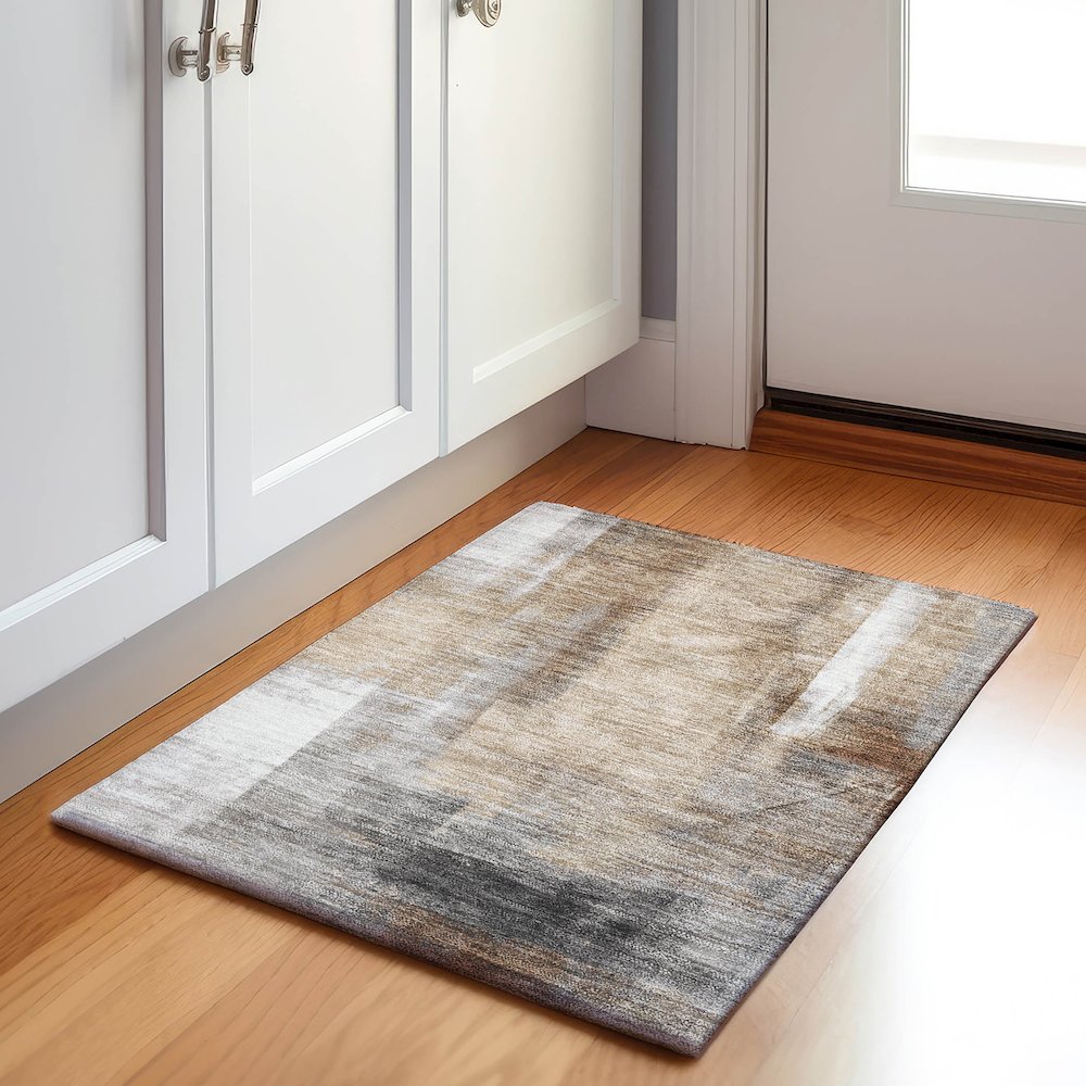 Machine Washable Indoor/Outdoor Chantille Beige 1'8" x 2'6" Rug. Picture 5