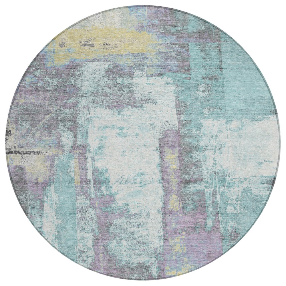 Machine Washable Indoor/Outdoor Chantille Teal 8' x 8' Round Rug. Picture 1