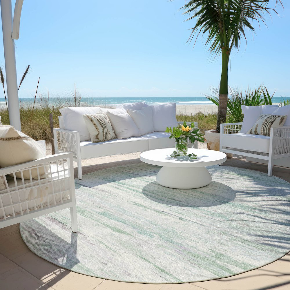 Machine Washable Indoor/Outdoor Chantille Aloe 8' x 8' Round Rug. Picture 6