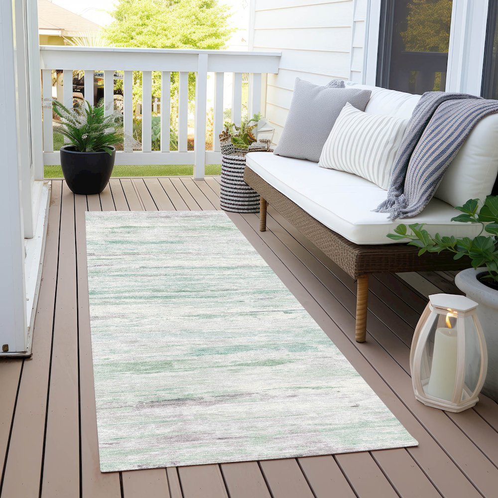 Machine Washable Indoor/Outdoor Chantille Aloe 2'3" x 7'6" Runner Rug. Picture 6
