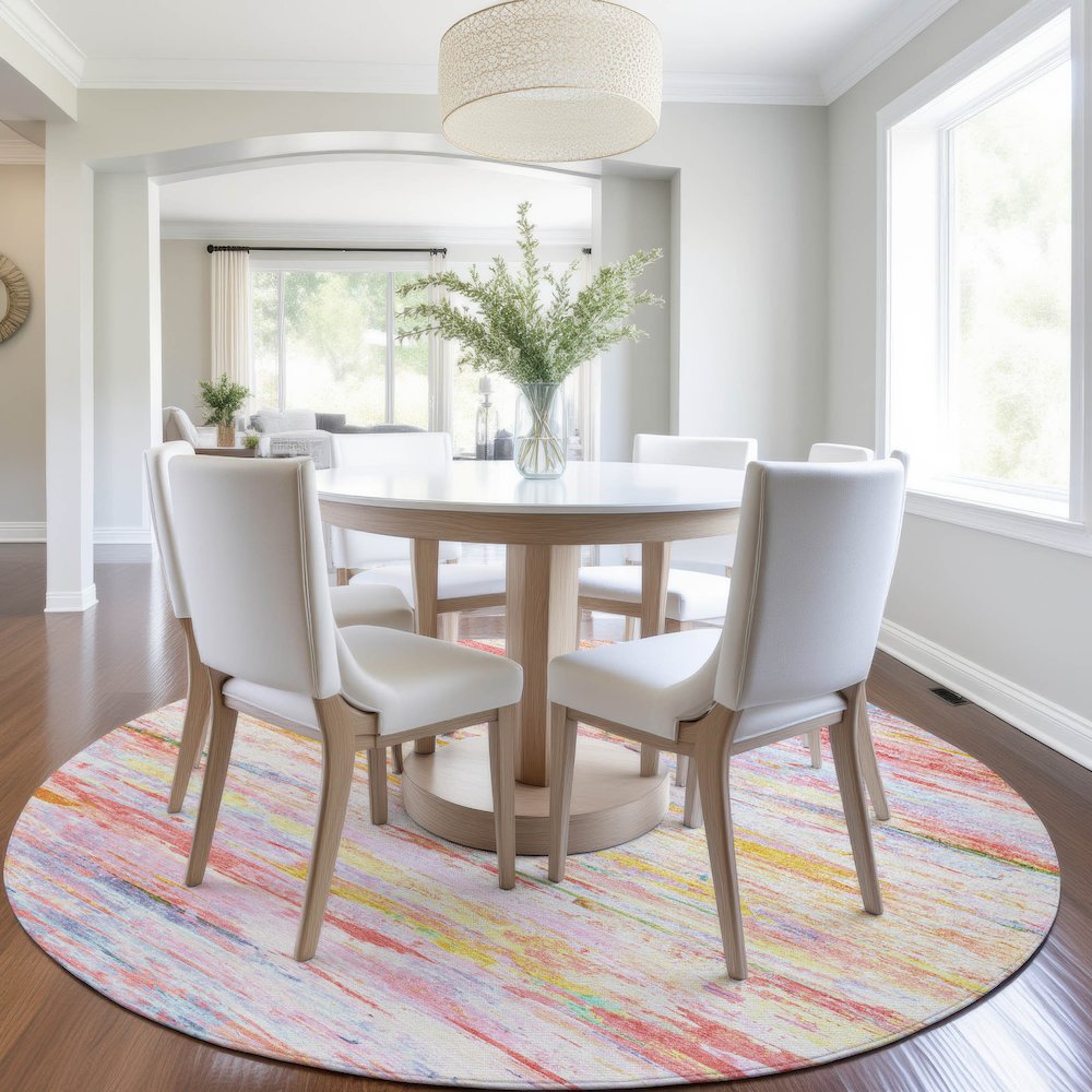 Machine Washable Indoor/Outdoor Chantille Coral 8' x 8' Round Rug. Picture 5