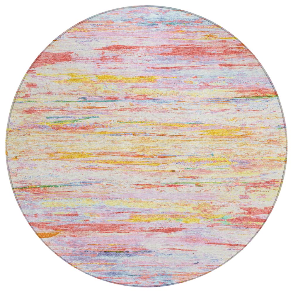 Machine Washable Indoor/Outdoor Chantille Coral 8' x 8' Round Rug. Picture 1