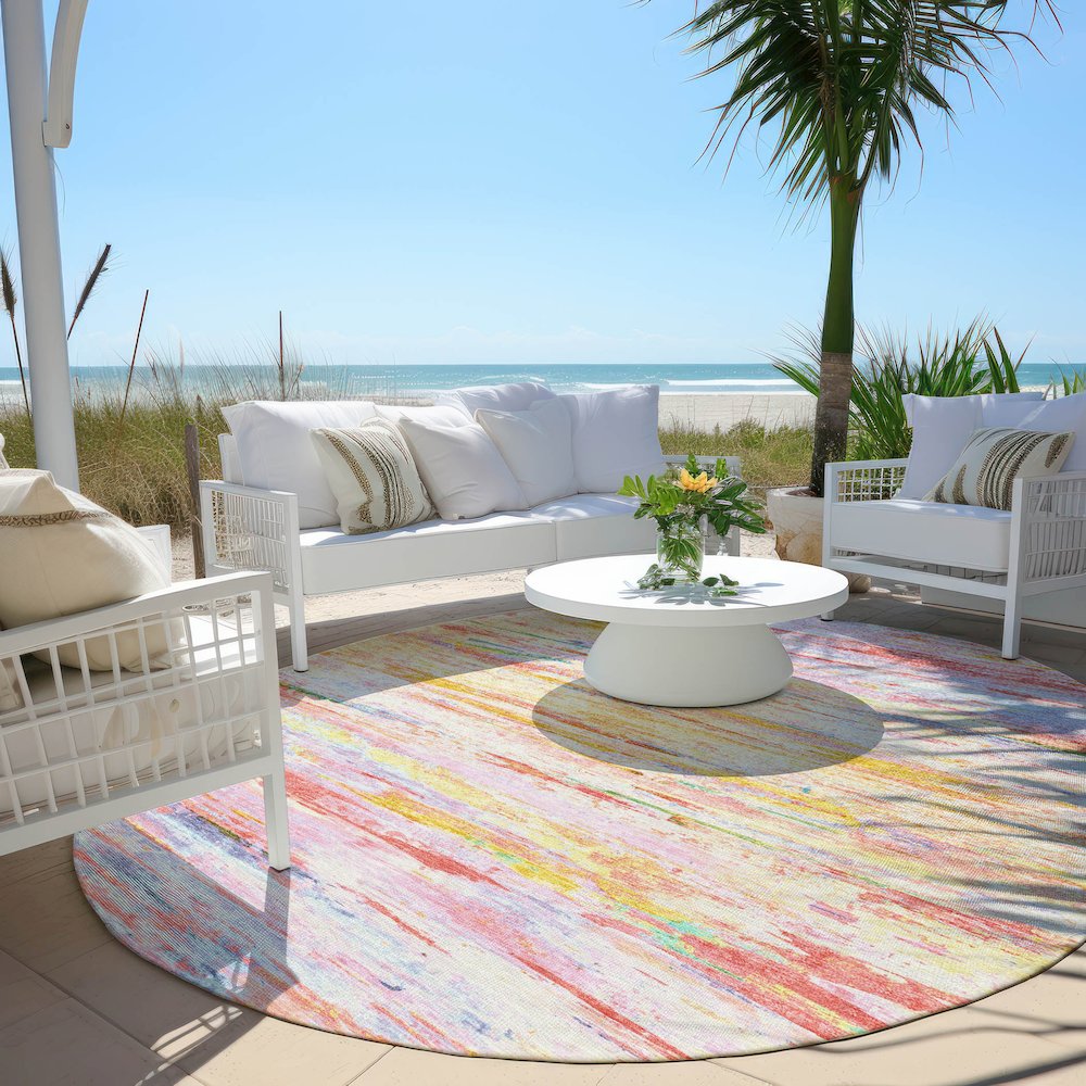 Machine Washable Indoor/Outdoor Chantille Coral 8' x 8' Round Rug. Picture 6