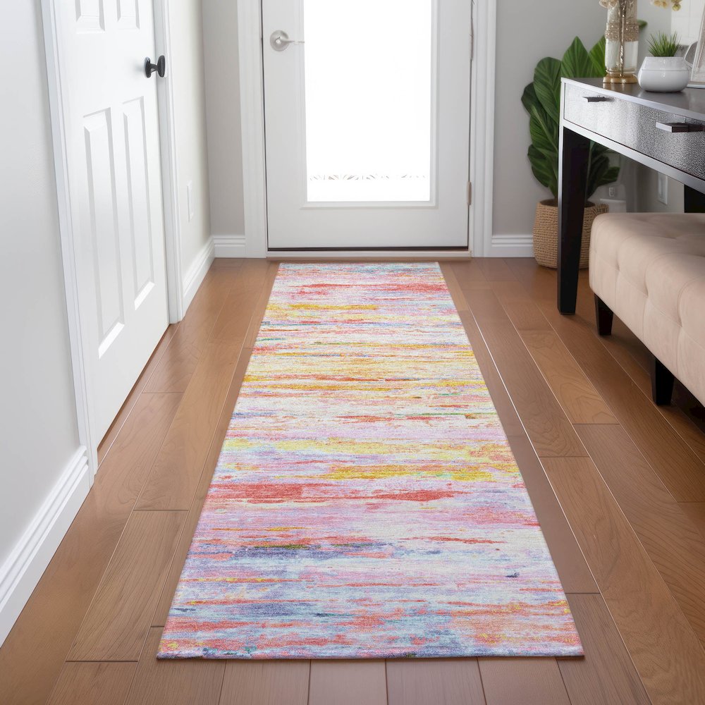 Machine Washable Indoor/Outdoor Chantille Coral 2'3" x 7'6" Runner Rug. Picture 5