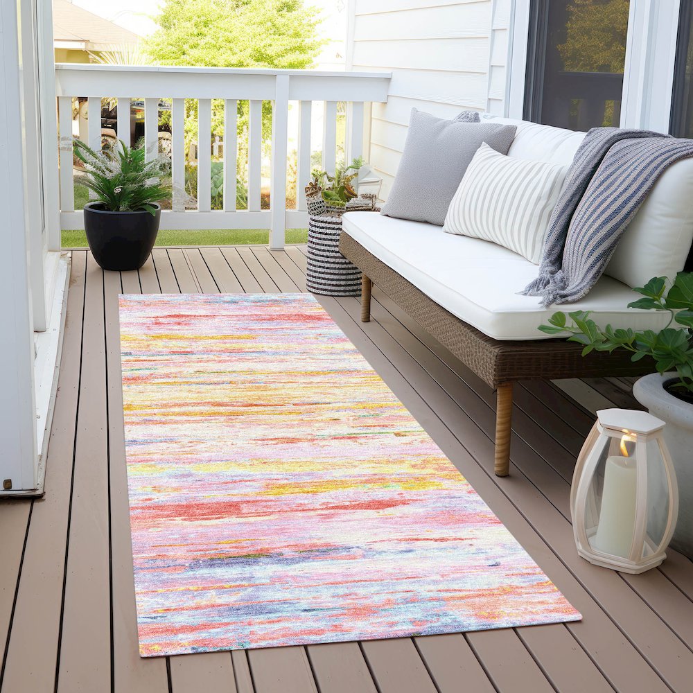 Machine Washable Indoor/Outdoor Chantille Coral 2'3" x 7'6" Runner Rug. Picture 6