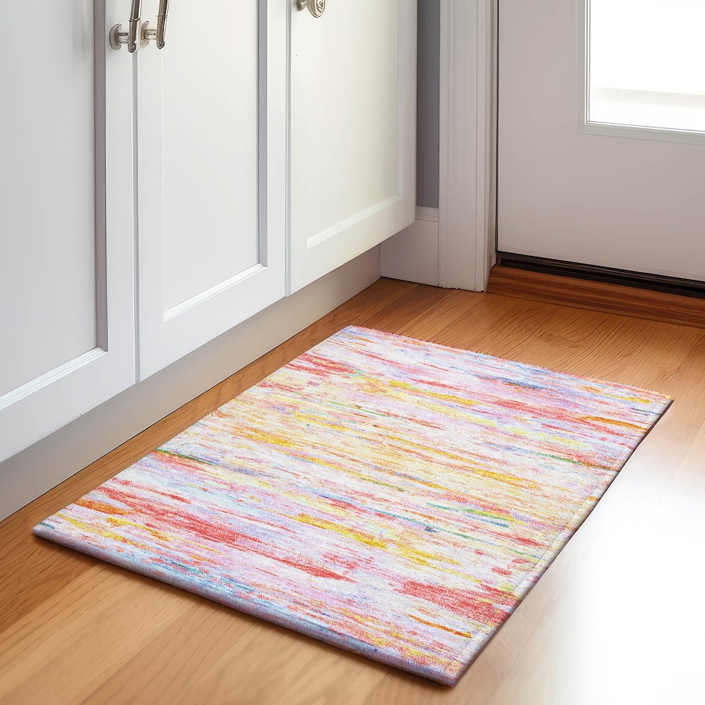 Machine Washable Indoor/Outdoor Chantille Coral 1'8" x 2'6" Rug. Picture 5