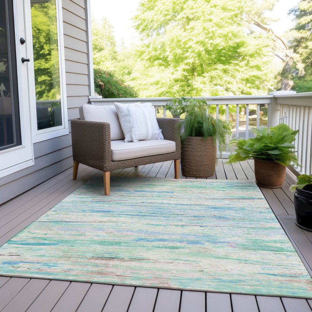 Machine Washable Indoor/Outdoor Chantille Teal 2'6" x 3'10" Rug. Picture 8