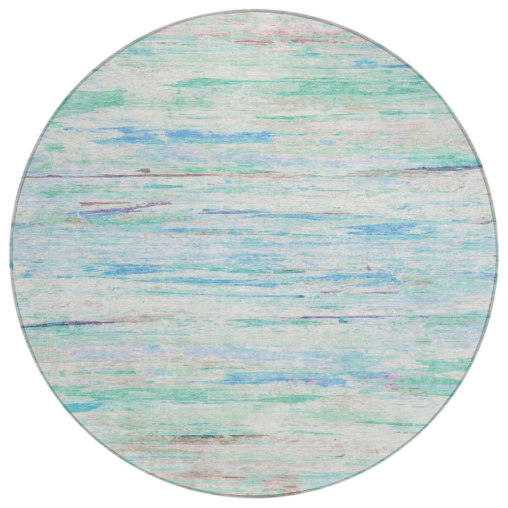 Machine Washable Indoor/Outdoor Chantille Teal 8' x 8' Round Rug. Picture 1