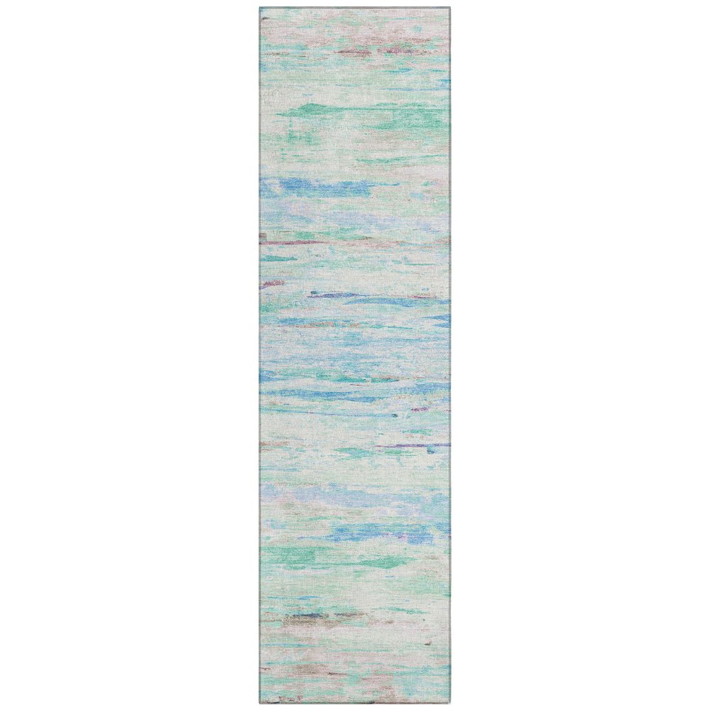 Machine Washable Indoor/Outdoor Chantille Teal 2'3" x 7'6" Runner Rug. Picture 1