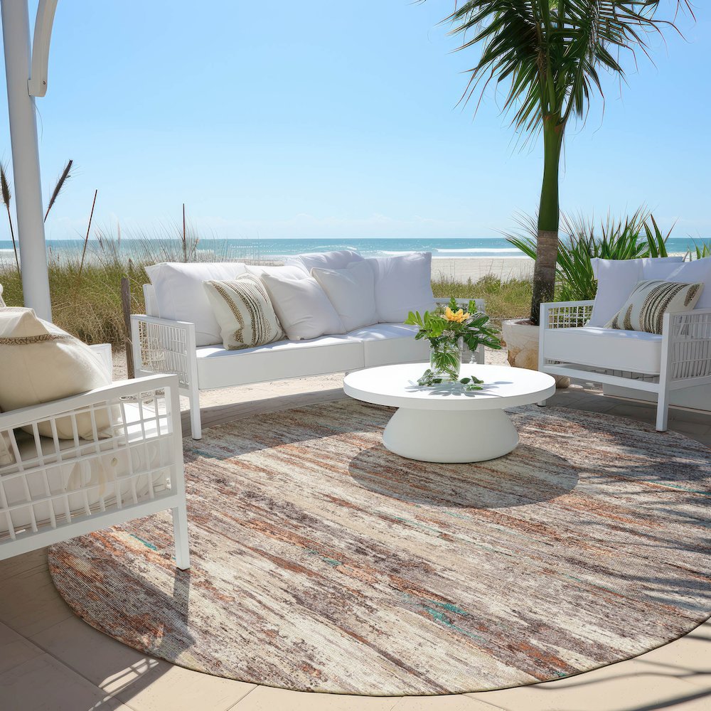 Machine Washable Indoor/Outdoor Chantille Terracotta 8' x 8' Round Rug. Picture 6