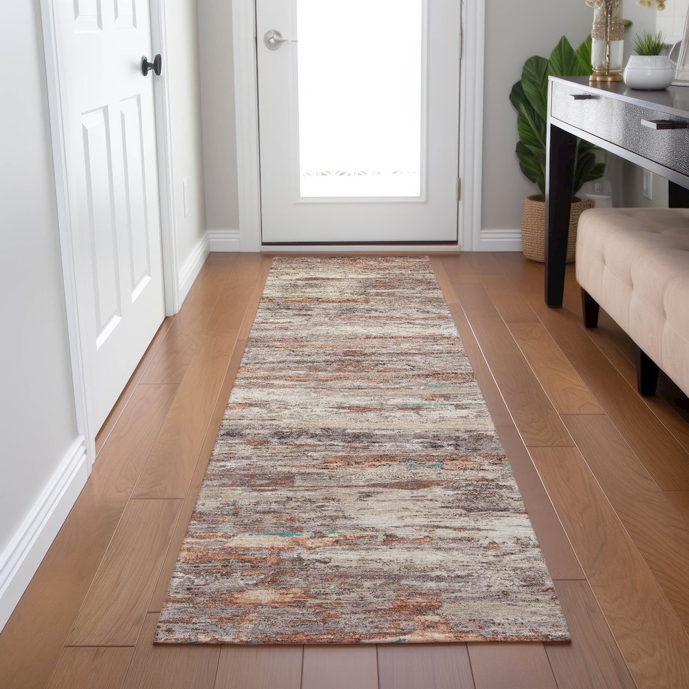 Machine Washable Indoor/Outdoor Chantille Terracotta 2'3" x 7'6" Runner Rug. Picture 5