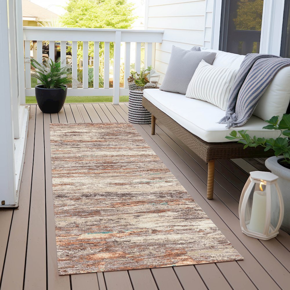 Machine Washable Indoor/Outdoor Chantille Terracotta 2'3" x 7'6" Runner Rug. Picture 6