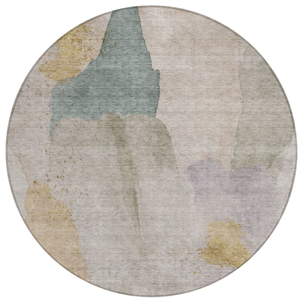 Machine Washable Indoor/Outdoor Chantille Beige 8' x 8' Round Rug. Picture 1