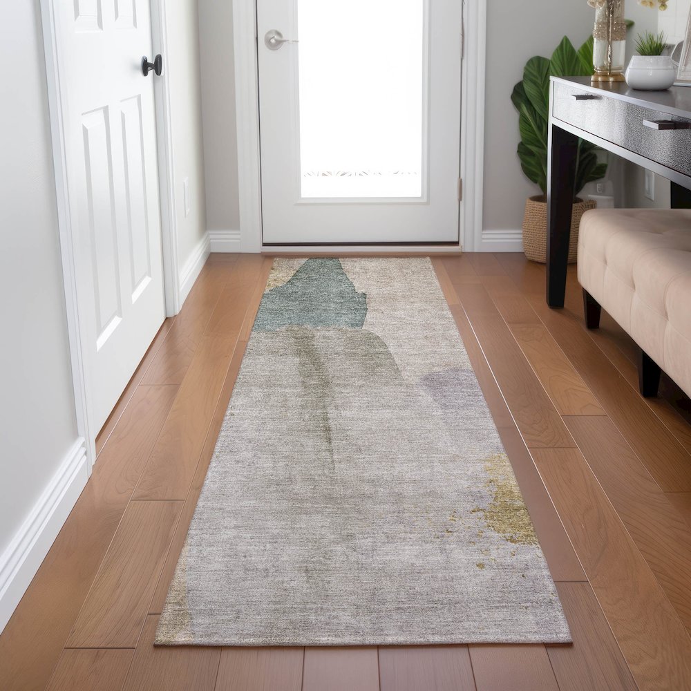 Machine Washable Indoor/Outdoor Chantille Beige 2'3" x 7'6" Runner Rug. Picture 5