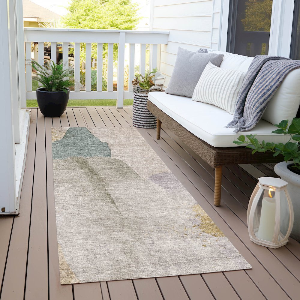 Machine Washable Indoor/Outdoor Chantille Beige 2'3" x 7'6" Runner Rug. Picture 6