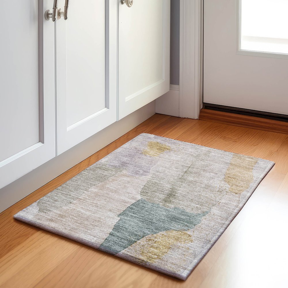 Machine Washable Indoor/Outdoor Chantille Beige 1'8" x 2'6" Rug. Picture 5