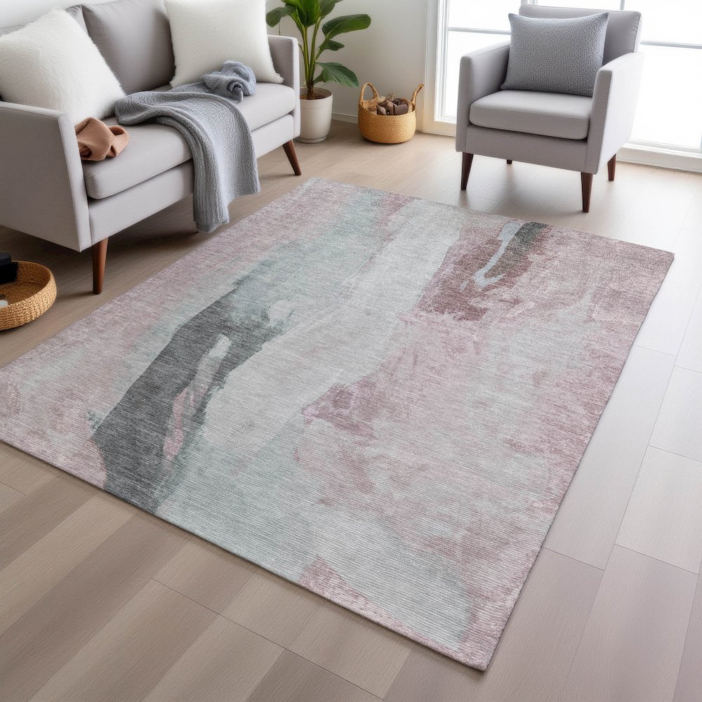 Machine Washable Indoor/Outdoor Chantille Blush 2'6" x 3'10" Rug. Picture 5