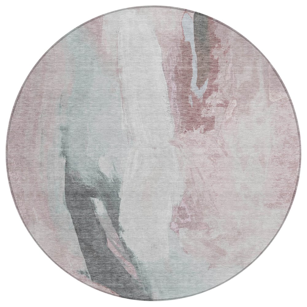 Machine Washable Indoor/Outdoor Chantille Blush 8' x 8' Round Rug. Picture 1
