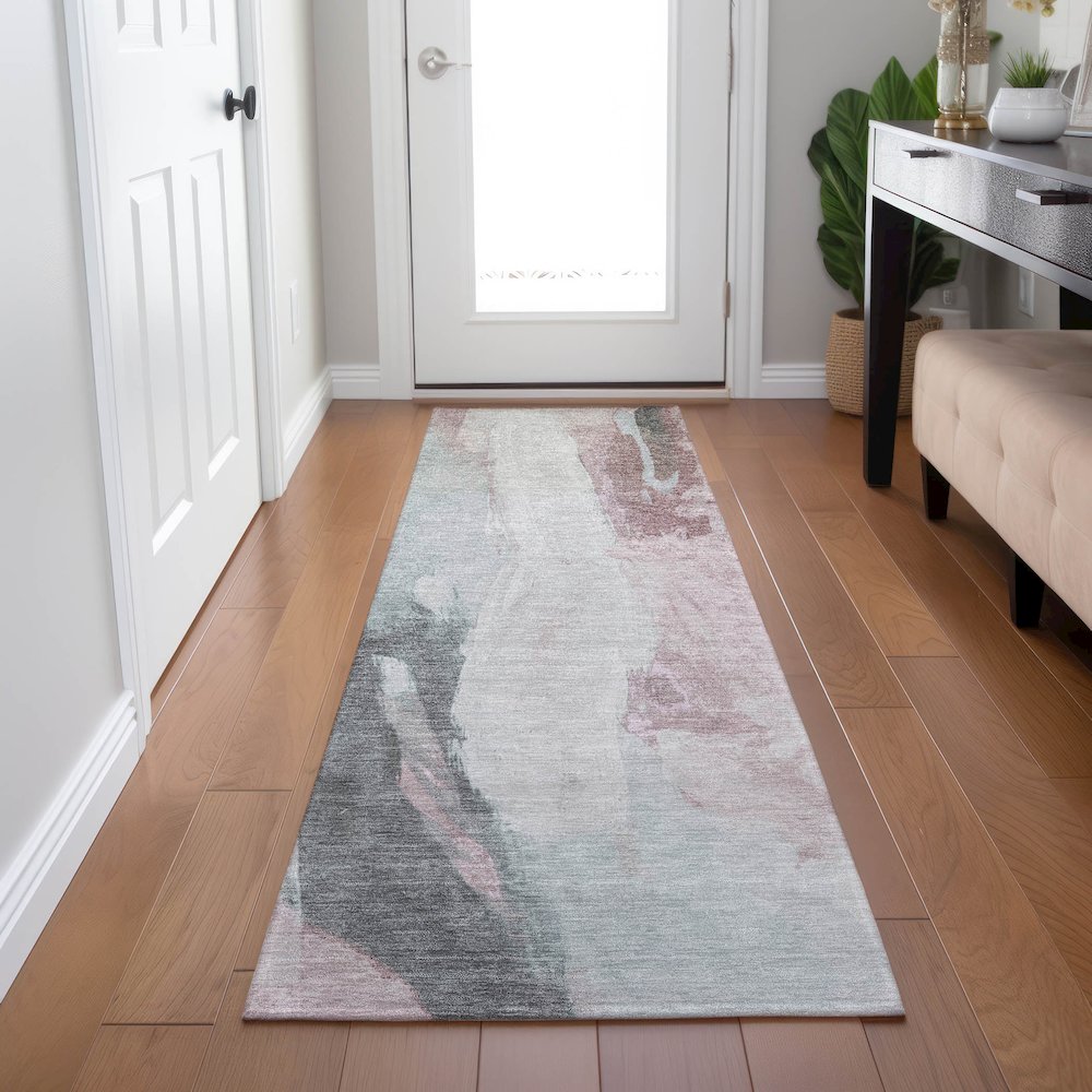 Machine Washable Indoor/Outdoor Chantille Blush 2'3" x 7'6" Runner Rug. Picture 5