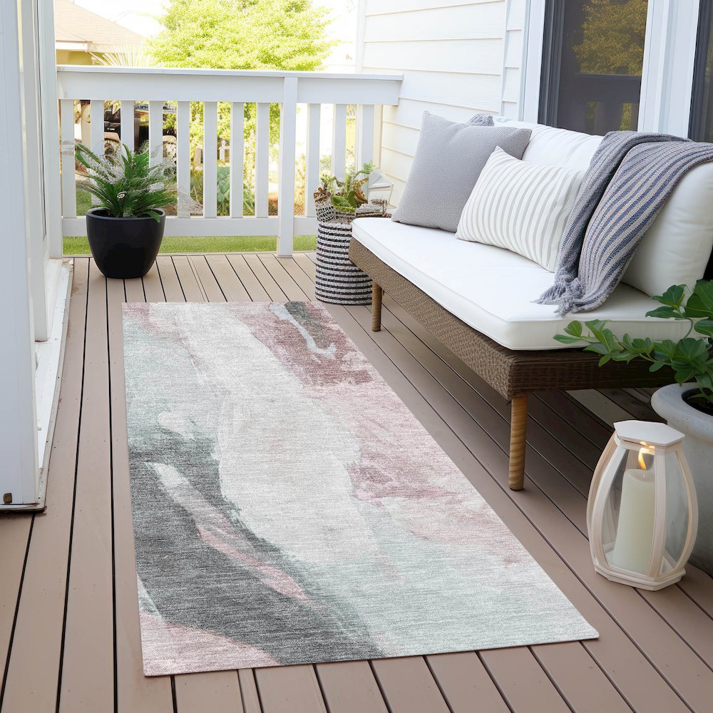 Machine Washable Indoor/Outdoor Chantille Blush 2'3" x 7'6" Runner Rug. Picture 6