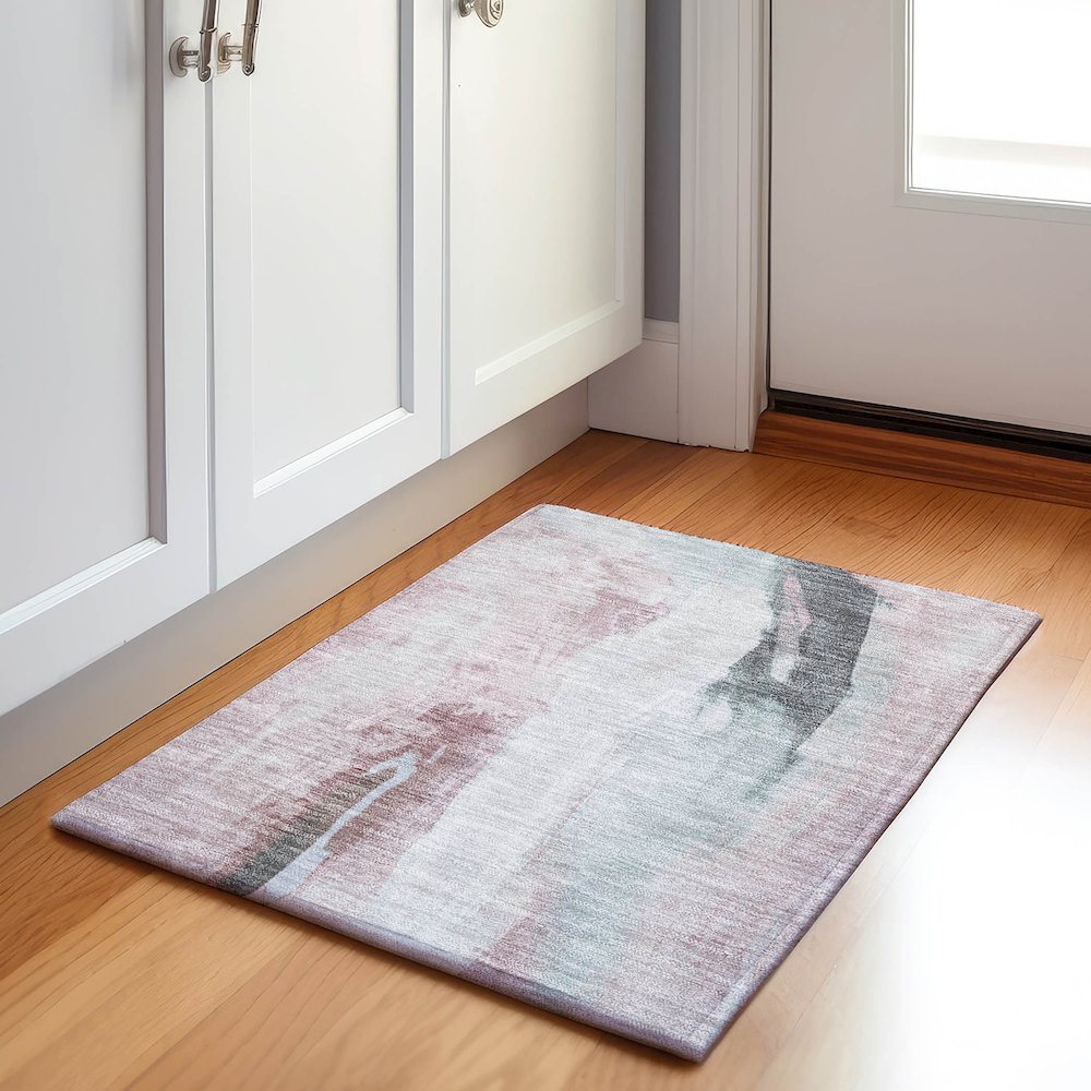 Machine Washable Indoor/Outdoor Chantille Blush 1'8" x 2'6" Rug. Picture 5